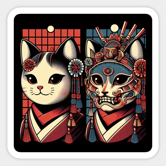 Oni Neko Cat Sticker by Pokoyo.mans@gmail.com